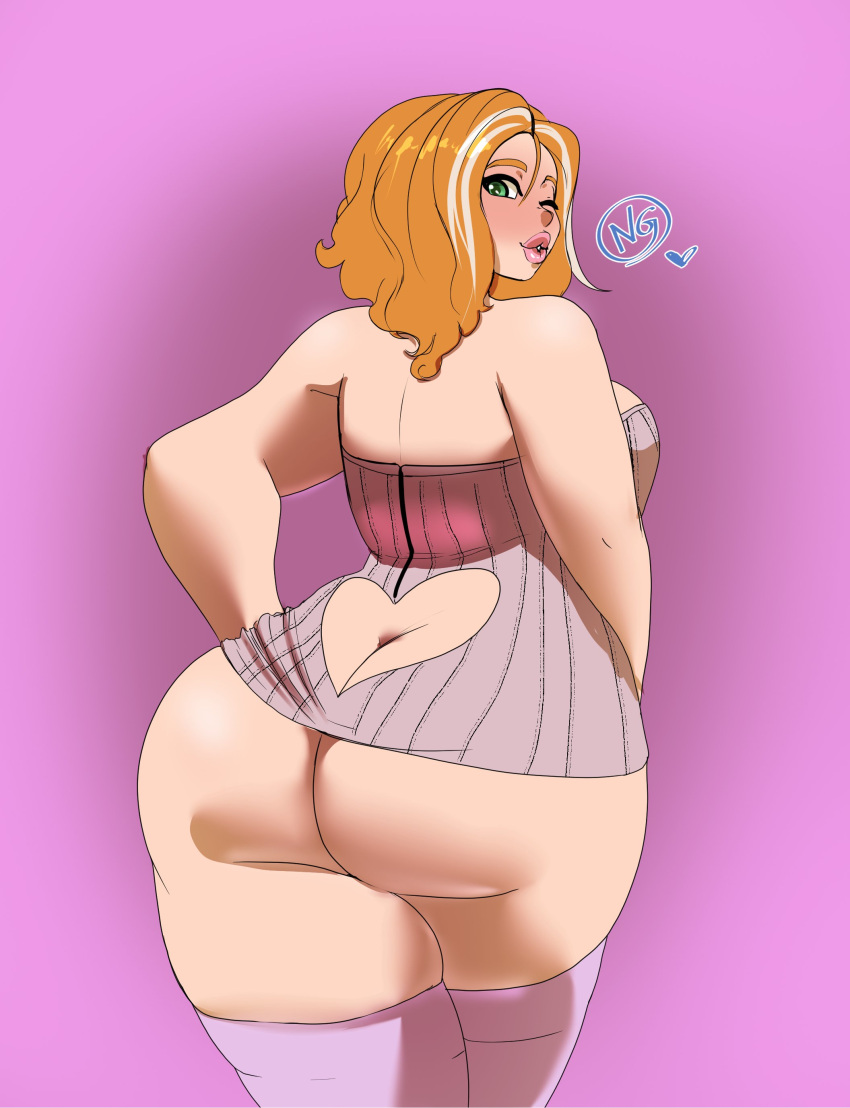 1girls ass_cleavage big_ass big_breasts fanart female female_focus female_only green_eyes light-skinned_female light_skin long_hair looking_at_viewer n-ronin original rear_view thick_ass thick_thighs voluptuous voluptuous_female wide_hips