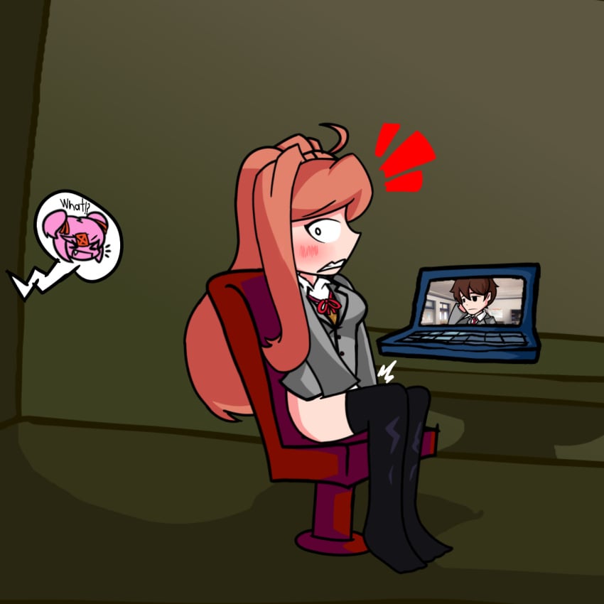 1girls computer doki_doki_literature_club doki_doki_takeover english_text feet female laptop masturbation mc_(doki_doki_literature_club!) monika_(doki_doki_literature_club) natsuki_(doki_doki_literature_club) richieart scared solo_focus text