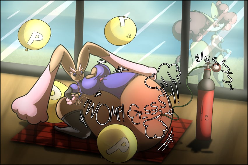 air_inflation air_tank balloon balloon_transformation belly_blush belly_expansion belly_inflation big_breasts expansion hara_(soupladdle) hose_inflation inflation lopunny p_balloon pokemon pokemon_(species) round_belly shiny_pokemon soupladdle