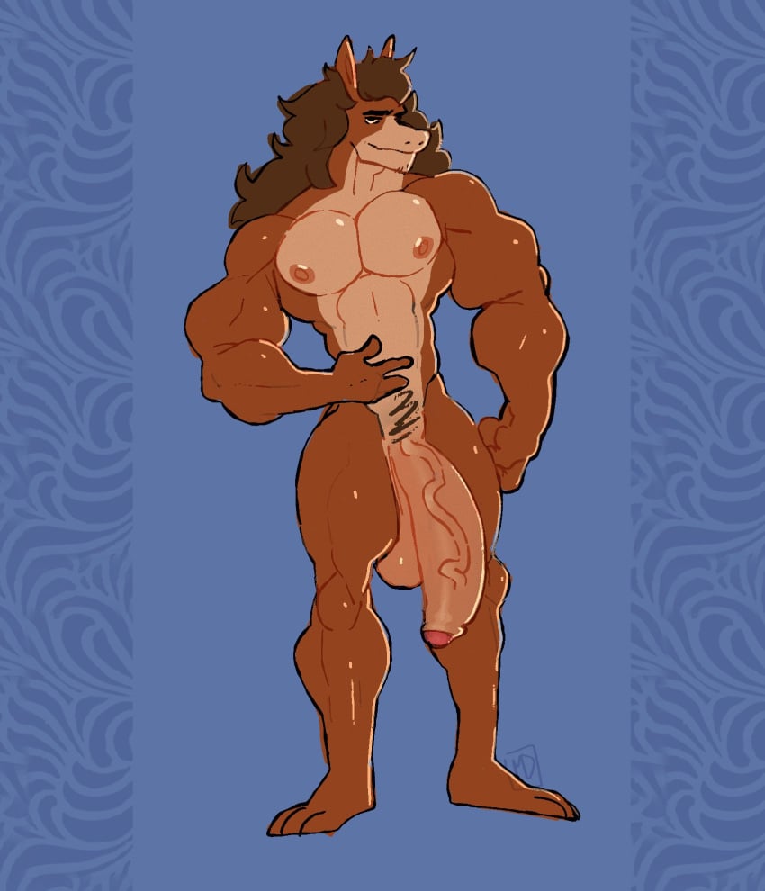 1boy abs anthro balls biceps big_balls brown_body brown_fur brown_hair brown_skin countershading equine flaccid foreskin full_body horse horse_ears long_hair long_hair_male male male_only millzdick moco_(millzdick) muscular muscular_anthro muscular_arms muscular_male muscular_thighs nude oc partially_retracted_foreskin pecs penis pubic_hair shiny_skin solo solo_male standing uncircumcised uncut veiny_penis