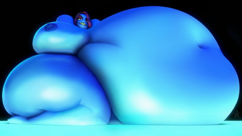 1girls 3d 3d_(artwork) 3d_artwork ass bbw belly big_belly big_breasts blue_skin breasts color fat fat_ass female hands_behind_head huge_ass huge_belly huge_breasts hyper_belly hyper_fat morbidly_obese nipples obese overweight pestilad red_hair solo ssbbw thick_thighs thunder_thighs uncensored_breasts undertale undertale_(series) undyne