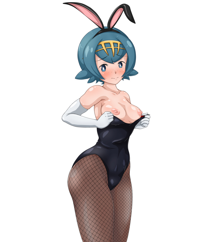 1girls blue_eyes blue_hair breasts bunny_ears bunny_girl bunnysuit female game_freak lana_(pokemon) light-skinned_female light_skin nintendo perky_breasts petite petite_body pokemon pokemon_sm short_hair small_breasts yagiyama_hituzi