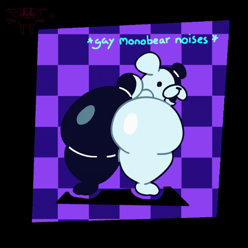 animated ass ass_focus bear big_ass big_butt checkered_background danganronpa gay looking_at_viewer looking_back loop monokuma non-human non-human_only presenting_hindquarters purple_background rear_view shaking_ass shaking_butt short_playtime solo straight_hair tail text toony tunuples two_tone_body watermark