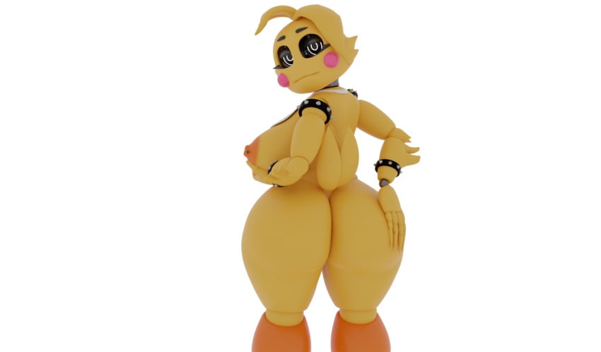 3d ass big_ass big_butt black_eyes blender breasts five_nights_at_freddy's five_nights_at_freddy's_2 fnaf looking_at_viewer nipple_piercing petru solo thick_ass thick_thighs touching_breast toy_chica_(fnaf)