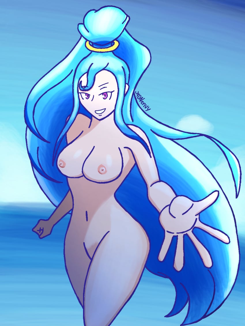 amazon_pandora blue_hair breasts dnenvy exposed_breasts inviting kid_icarus kid_icarus_uprising naked naked_female nintendo ocean self_upload