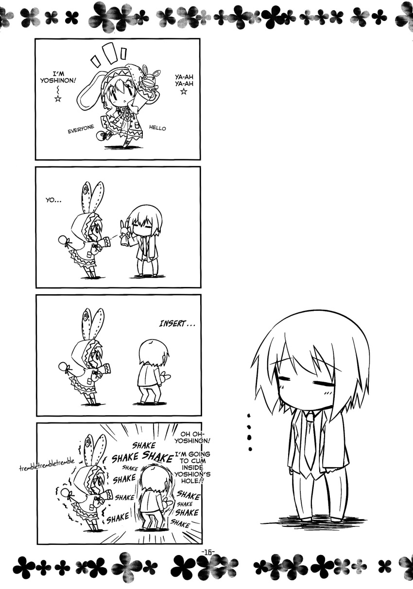 comic date_a_live hand_puppet itsuka_shido monochrome puppet yoshino_(date_a_live) yoshinon