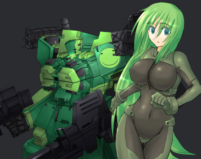 armored_core bodysuit green_eyes green_hair may_greenfield mecha robot unknown_artist