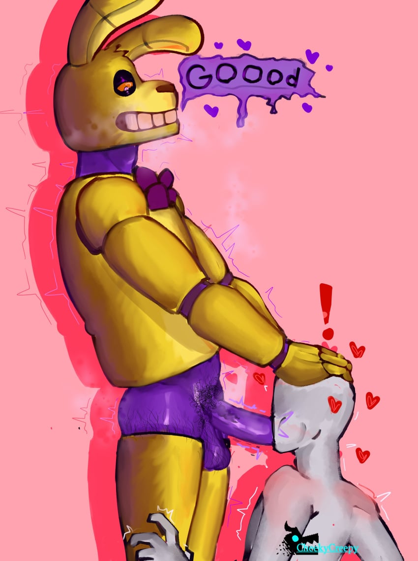 2boys anthro cheekycreepy five_nights_at_freddy's five_nights_at_freddy's_3 fnaf gay hi_res humanoid looking_at_another looking_pleasured male male/male male_only male_penetrating nude oral_sex partially_clothed penetration purple_fur purple_skin sex springtrap springtrap_(fnaf) sweat william_afton