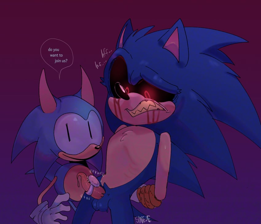 2boys animal animal_genitalia balls black_sclera bleeding bleeding_eyes blood blue_fur blush blushing chest_tuft classic_sonic creepypasta dialogue english english_text friday_night_funkin friday_night_funkin_mod fur gay gloves glowing_eyes grin grinning hedgehog inviting_viewer looking_at_viewer moaning no_neck penis red_eyes red_irises rewrite rewrite_(sonic.exe) s0nicex_(artist) sega size_difference skinny_arms skinny_legs skinny_limbs sonic.exe sonic.exe_(character) sonic.exe_(series) sonic_(series) sonic_the_hedgehog sonic_the_hedgehog_(series) tail talking_to_viewer teeth tentacle_penis text tied_hands tied_up vibrator_on_penis white_gloves white_handwear wide_grin