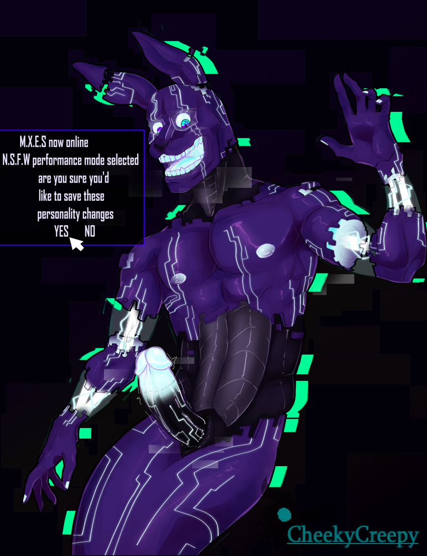 1boy anthro cheekycreepy dialogue erection five_nights_at_freddy's five_nights_at_freddy's:_security_breach humanoid looking_at_viewer male male_only mxes_(fnaf) penis rabbit security_breach:_ruin solo solo_focus text