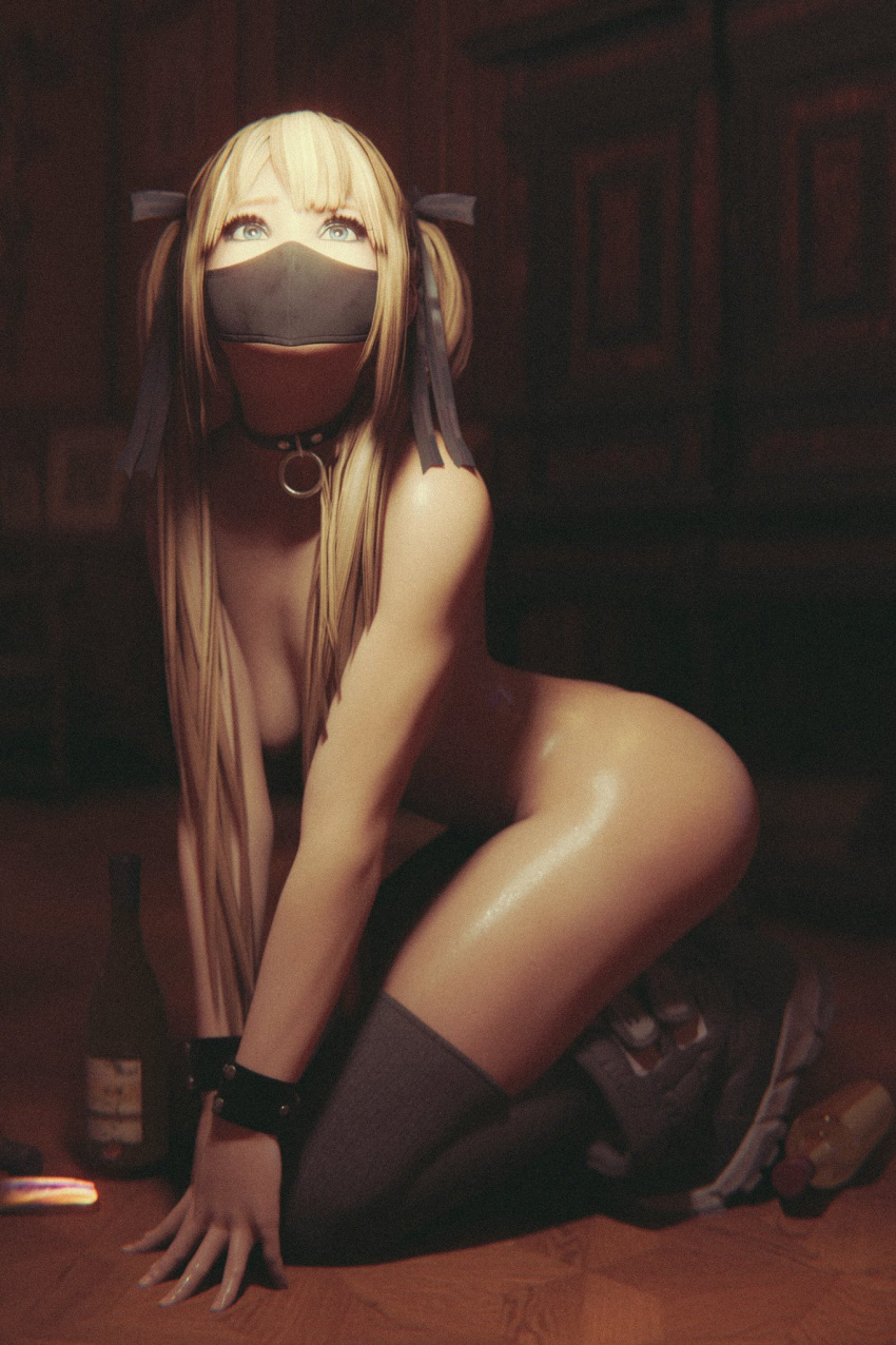 3d ass blonde_hair blue_eyes boots bracelet breasts bubble_butt collar dead_or_alive female female_focus female_only hourglass_figure long_hair marie_rose nude nude_female nudity pinup pinup_pose small_breasts tagme thereycake thighhighs twintails wide_hips