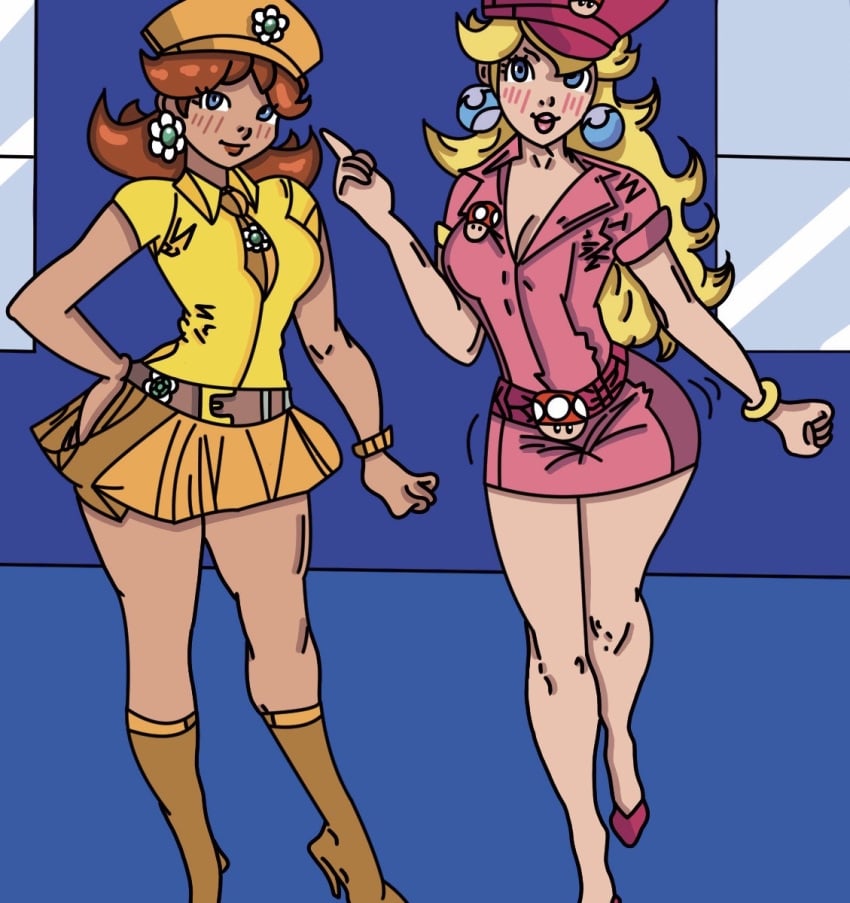 3rd_party_edit cleavage coloured high_heel_boots high_heels mario_(series) negarobo nintendo policewoman princess_daisy princess_peach traced