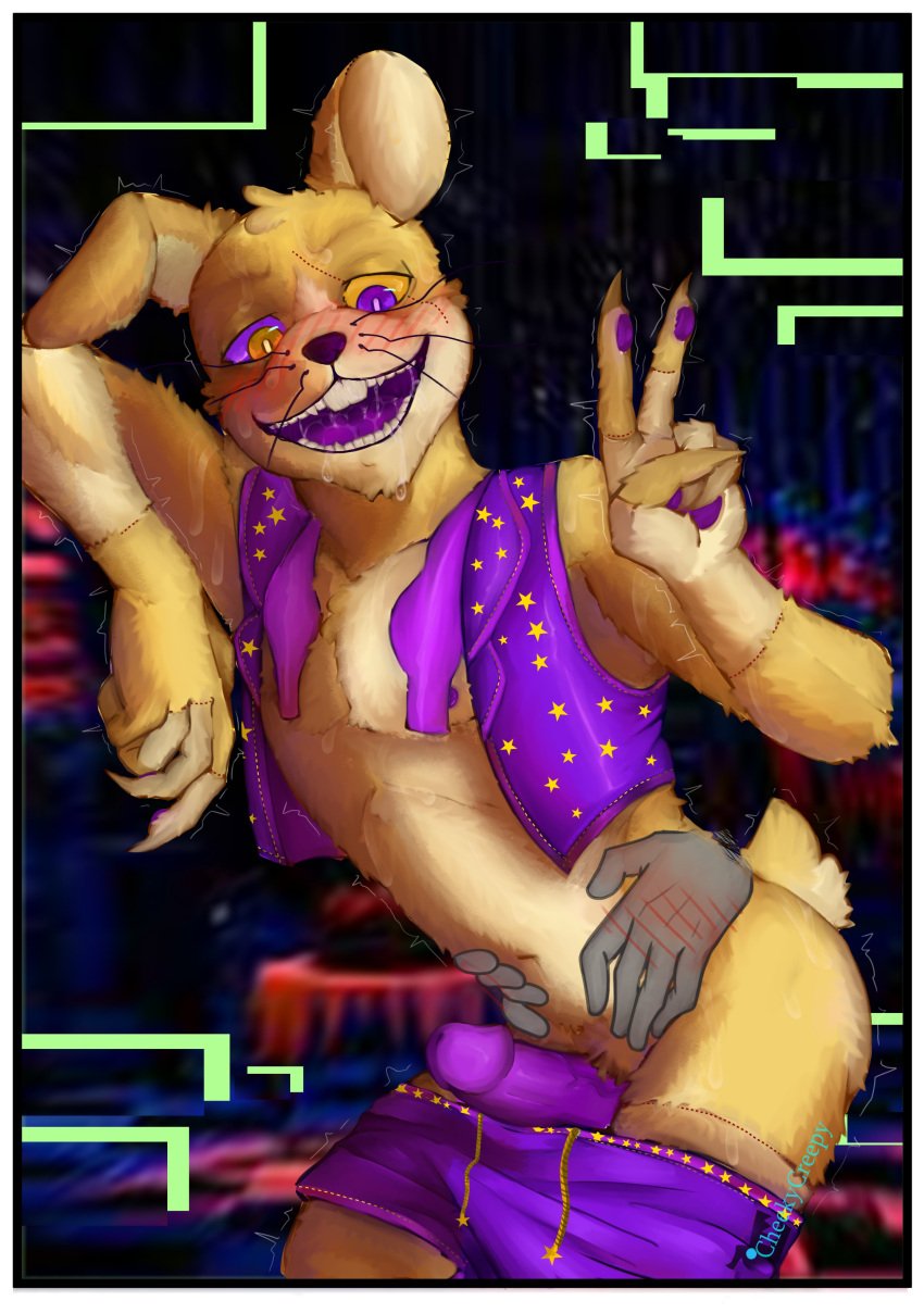 anon anthro blush cheekycreepy erection faceless_male five_nights_at_freddy's five_nights_at_freddy's:_help_wanted fnaf from_behind fur furry furry_only gay glitchtrap humanoid looking_at_viewer looking_pleasured male male_only open_mouth partially_clothed penis rabbit sweat