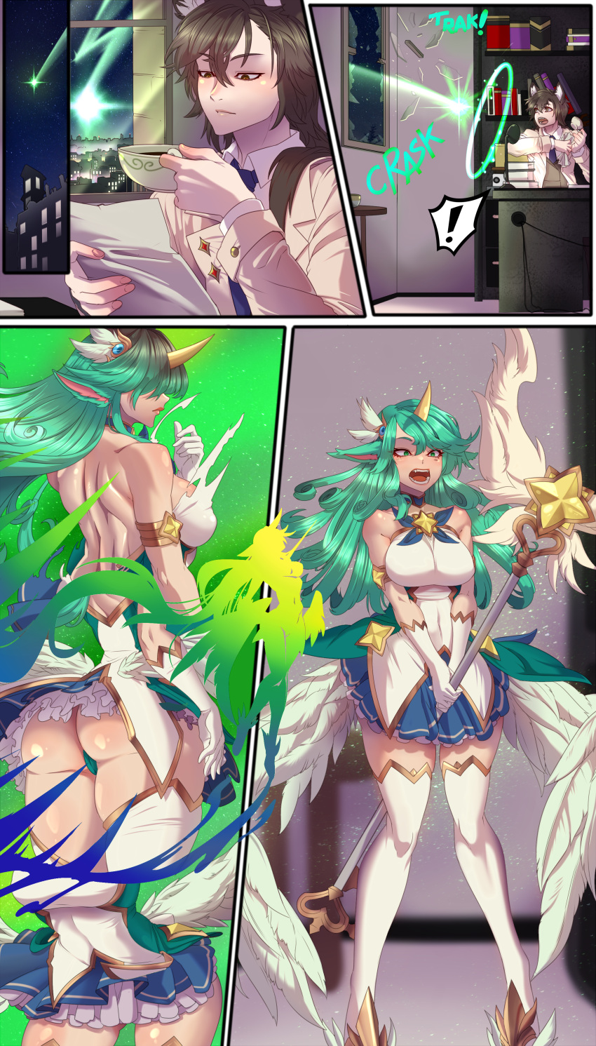 commission female gender_transformation kharlu(artist) large_ass large_breasts magical_girl mtf_transformation star_guardian_soraka thick_thighs transformation wide_hips