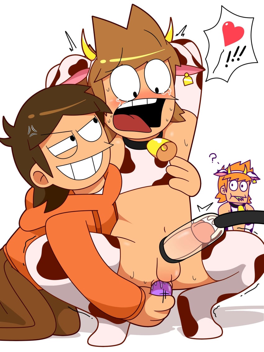 ? cow_ears cow_print cow_tail cowbell dildo dildo_in_ass eddsworld hoodie male_only matt_(eddsworld) milking_machine namae86884456 ocxcanon tagme tears tears_of_pleasure tongue_out tord_(eddsworld)