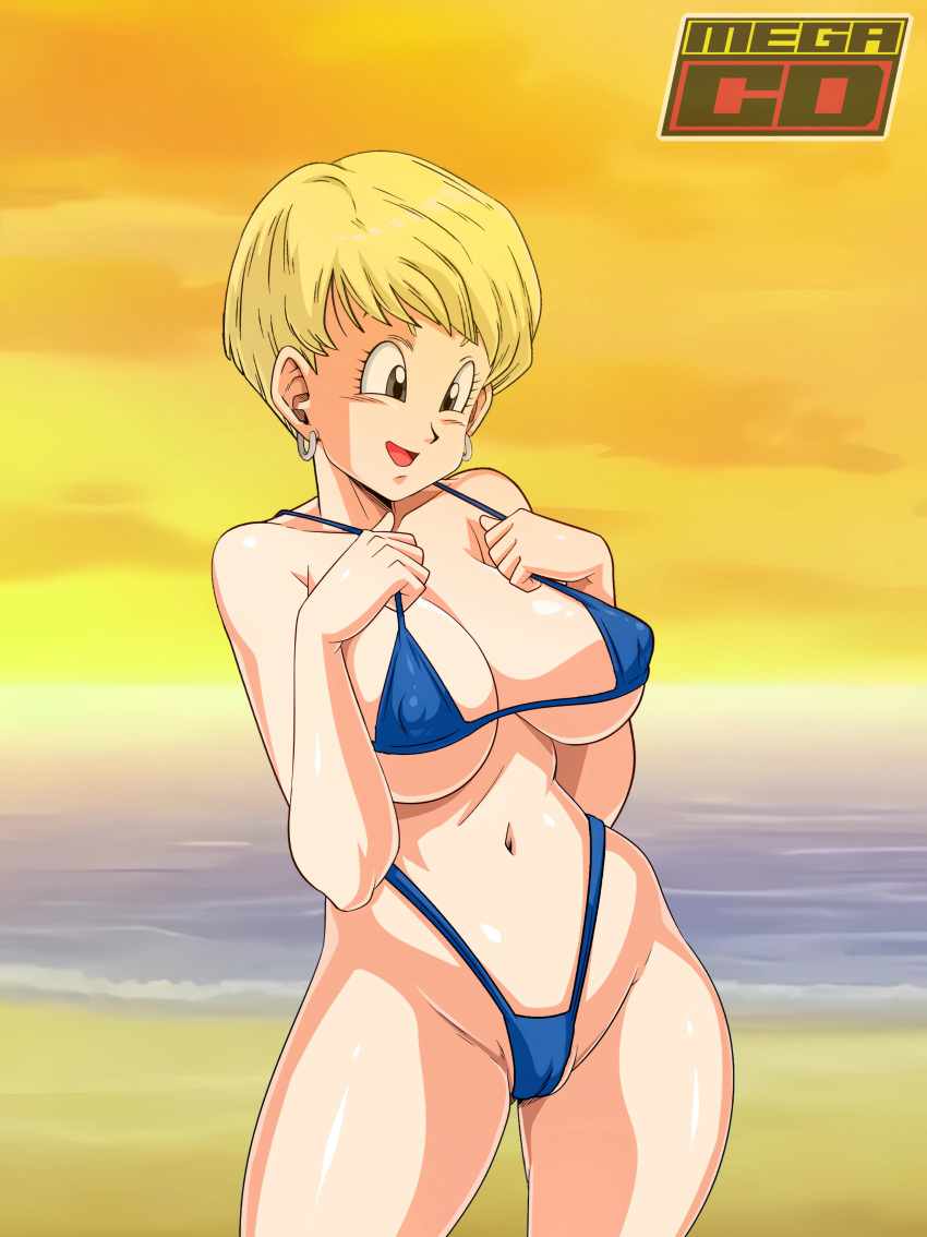 beach bikini blonde_hair dragon_ball dragon_ball_super dragon_ball_z edit megacd sano-br tights_(dragon_ball) tights_briefs