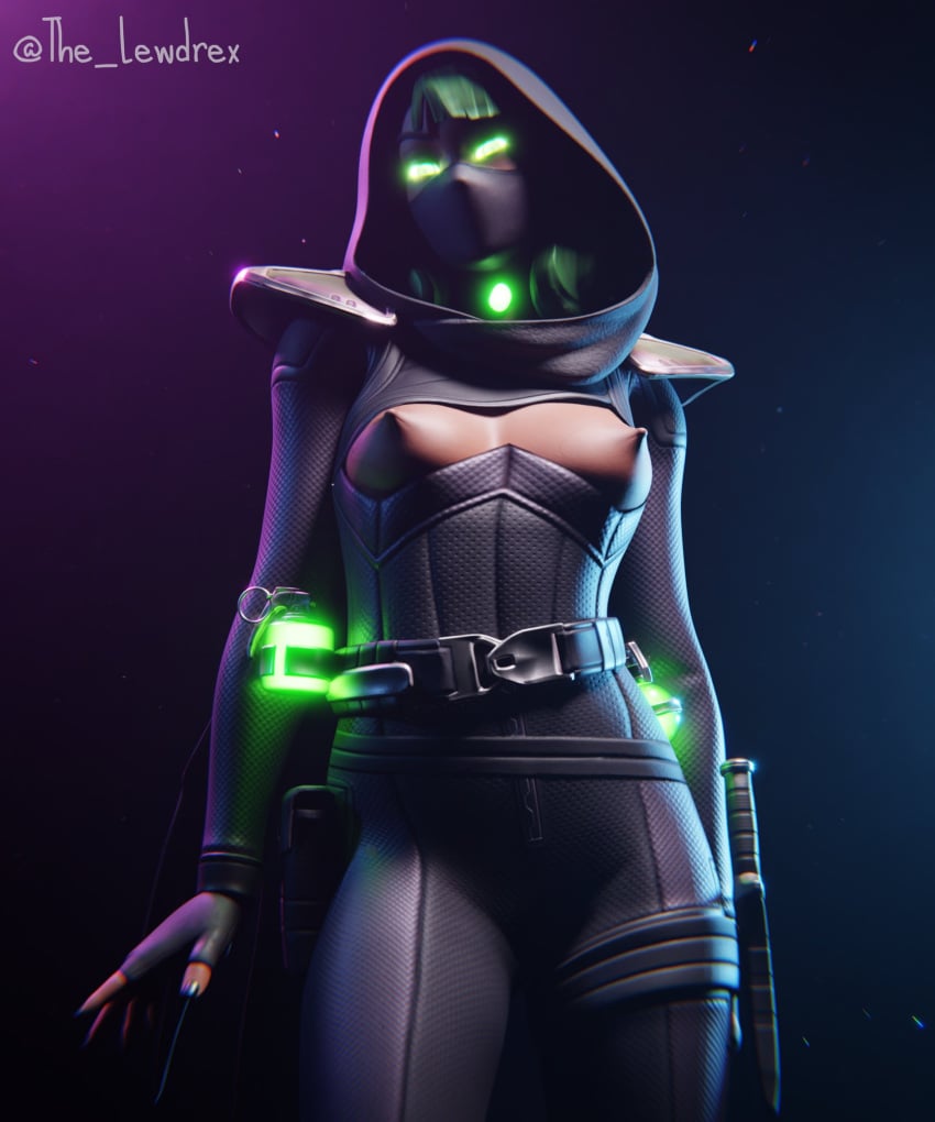 1girls 3d abs alternate_version_available areolae athletic athletic_female blender bottomwear breasts breasts_out brown_hair brown_hair clothed clothing dark-skinned_female dark_skin epic_games female female_focus female_only fortnite glowing glowing_eyes green_eyes highres hood hood_up isabelle_(fortnite) jumpsuit lewdrex long_hair mask masked masked_female medium_breasts nipples perky_breasts pose posing presenting presenting_breasts simple_background small_breasts solo solo_focus standing suit topwear watermark