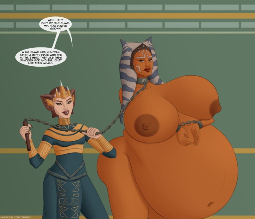 2girls aged_up ahsoka_tano alien alien_girl alien_humanoid alien_only areolae ass bbw belly big_ass big_belly big_breasts black_sclera bondage bound_wrists breasts chain_leash chained chains clone_wars clothed_female collar dark_lipstick dark_nipples dialogue domination english_text ergos facial_markings fat female femdom forced green_background handcuffs headband headhead holding_leash holding_object horn huge_belly huge_breasts humanoid humanoid_on_humanoid humanoid_only implied_vore interspecies large_areolae larger_female leash lezdom lips lipstick markings miraj_scintel neckwear nipples nude nude_female orange_body orange_skin overweight pregnant red_lipstick side_view simple_background size_difference slave small_dom_big_sub smaller_female speech_bubble star_wars submissive tentacle_hair text the_mandalorian time_travel togruta weight_gain white_markings yellow_eyes zygerria zygerrian