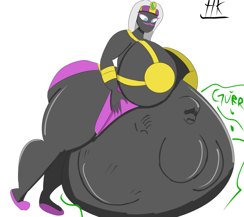 2girls alien alien_girl alien_humanoid belly belly_bulge big_belly big_belly_bulge big_breasts big_thighs black_skin blue_eyes breast_imprints breasts breasts_bigger_than_head duck_dodgers face_imprint female female_only hand_imprint henkai2 huge_breasts laying_on_stomach martian multiple_girls oral_vore queen_tyr'ahnee same_size_vore soft_vore thick_thighs thighs vore vore_belly