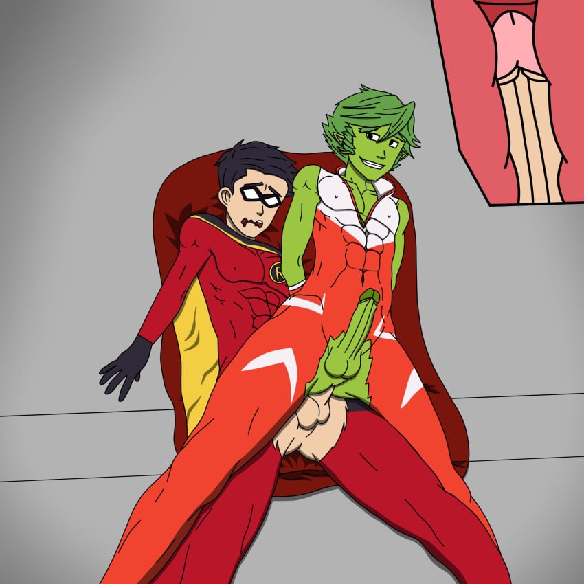 beast_boy beast_boy_(new_52) cyles_cinning dc dc_comics gay gay_domination gay_sex green green_body green_eyes green_hair green_skin male robin_(dc) robin_(tim_drake) teen_titans tim_drake yaoi