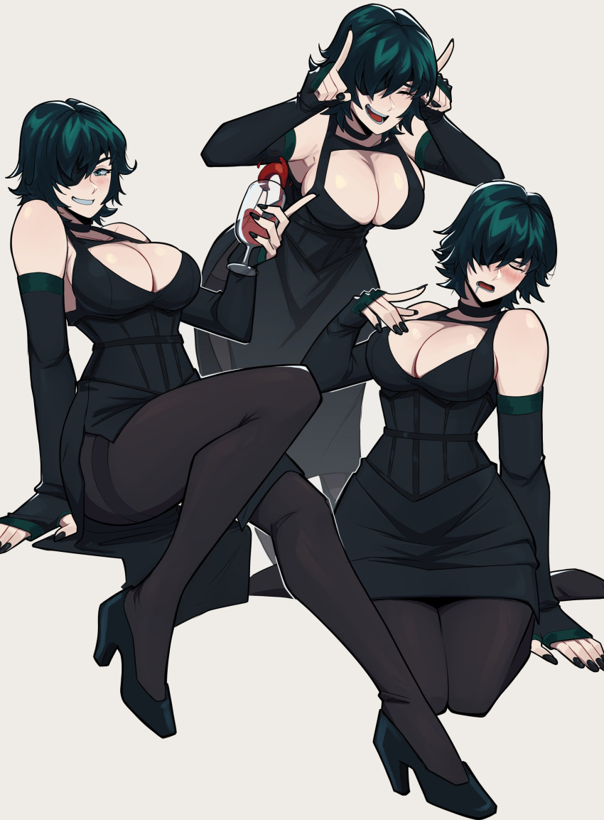 1girls alcohol aneurysm.ax armpits asian asian_female big_breasts black_dress black_hair black_nail_polish black_nails boob_window breasts bursting_breasts buxom chainsaw_man character_sheet choker cleavage cocktail cocktail_dress cocktail_glass collage collar corset different_poses dress drunk elbow_gloves elbow_stockings eyewear female female_only green_hair heels high_heels himeno_(chainsaw_man) hose kneeling legs legwear light-skinned_female light_skin mappa office_lady pale-skinned_female pale_skin pantyhose pose posing sideboob skirt smile smiling smiling_at_viewer stockings thick_thighs thigh_highs thighhighs thighs tipsy upskirt wholesome