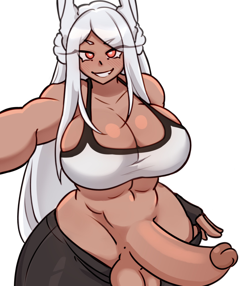 1futa all_fours animal_ears balls big_balls big_breasts big_penis boku_no_hero_academia breasts clothed clothing dark-skinned_futanari dark_skin erection futa_only futanari gym_uniform huge_cock humanoid humanoid_penis kemonomimi light-skinned_futanari long_hair miruko mostly_clothed my_hero_academia penis red_eyes rumi_usagiyama smooth_balls smooth_penis solo solo_futa standing sunk118 thick_thighs white_hair wide_hips