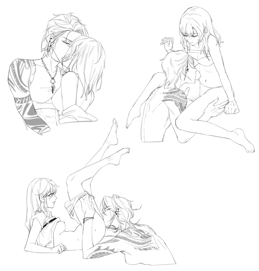 2girls butch cunnilingus female female_chief_(path_to_nowhere) female_only height_difference kissing legs_up lesbian_sex muscular_female oral oral_sex path_to_nowhere size_difference sketch tattoos yuri zoya_(path_to_nowhere)