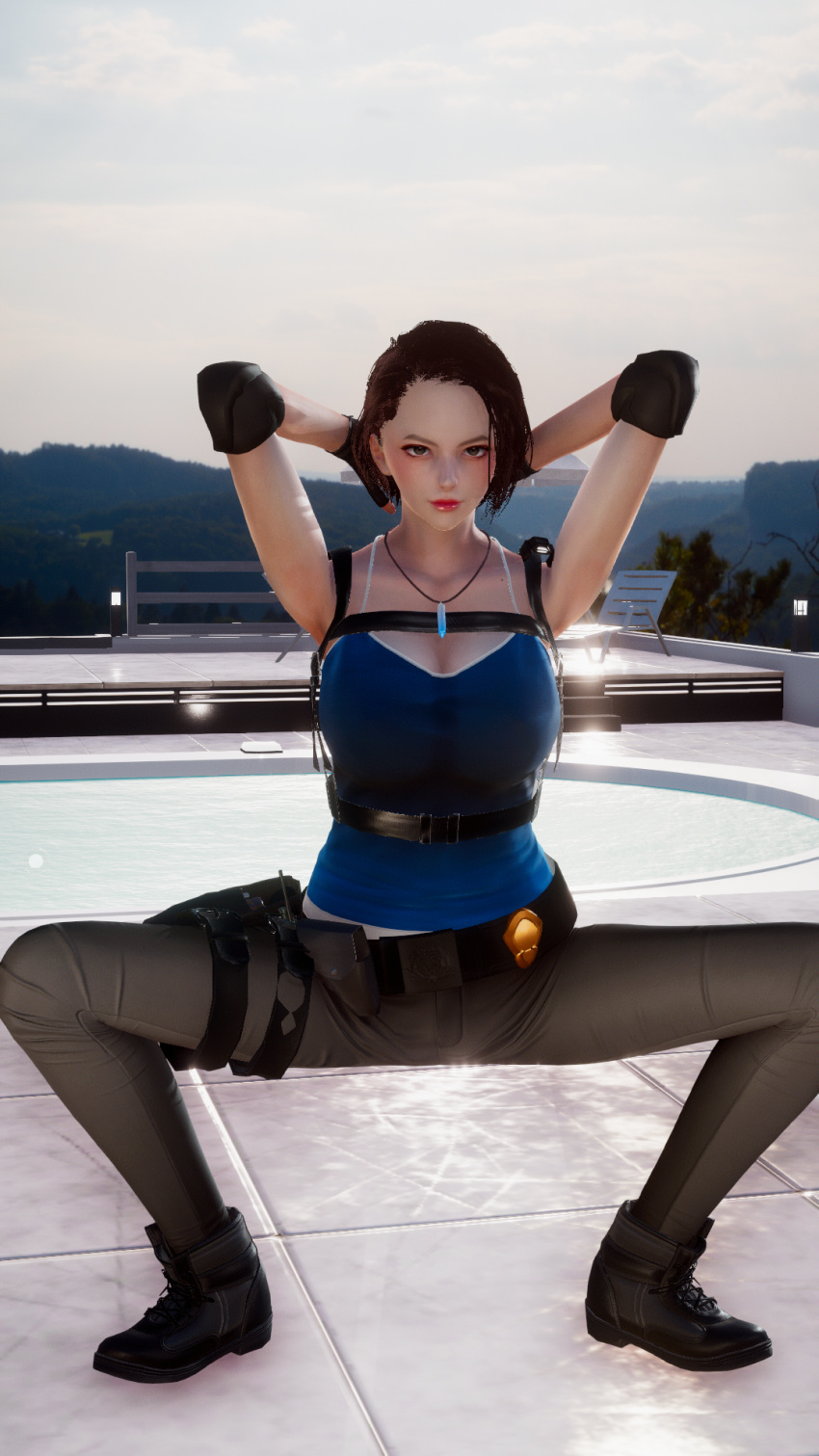 3d ass breasts deilw female fully_clothed jill_valentine lips navel pre-transformation resident_evil spread_legs squatting thighs transformation