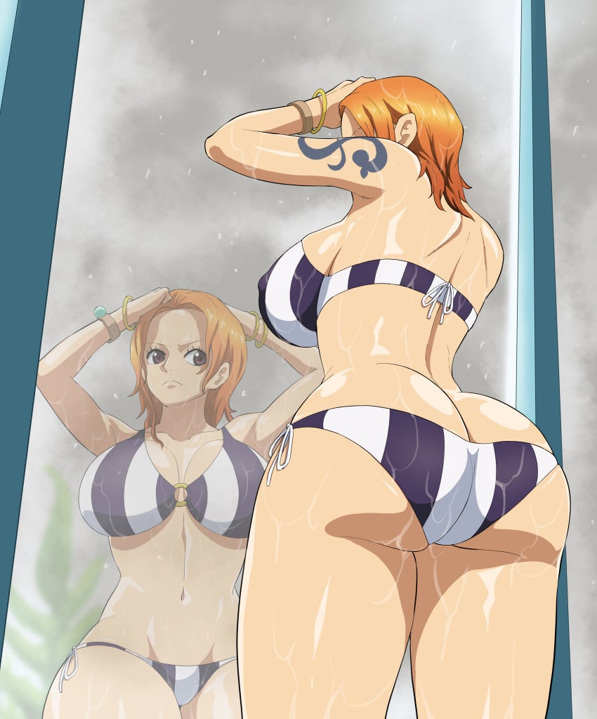 1girls ass ass_focus back_view big_ass big_balls big_breasts big_butt bikini breasts female female_focus female_only huge_breasts iwao178 nami one_piece one_piece_film_strong_world orange_hair pawg pre-timeskip pre_timeskip short_hair shounen_jump solo standing thick_thighs thighs