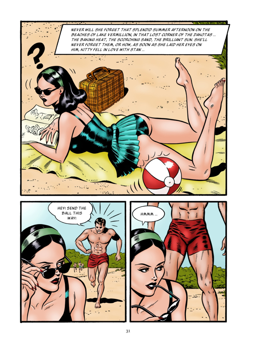 beach black_hair boobs comic nicky swimsuit