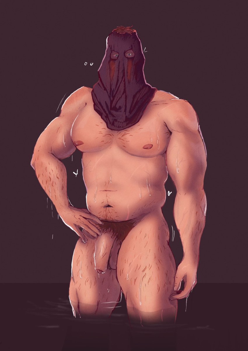 1boy arm_hair bara brown_hair call_of_duty chest_hair flaccid hand_on_hip happy_trail headwear_only könig kiartist_chaos konig male male_only masked_male modern_warfare muscular nude pubic_hair soft_belly solo stocky tall_male uncircumcised water water_drop