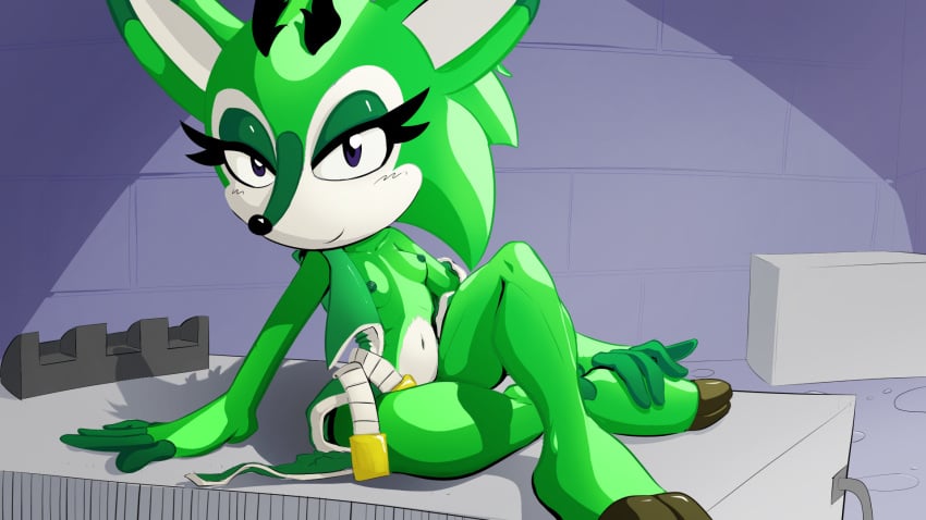 average_breasts black_horns clove_the_pronghorn cloven_hooves female green_coat green_fur looking_at_viewer mobian_(species) nude nude_female pronghorn purple_eyes sega sitting_on_table smile smiling_at_viewer sonic_(series) sonic_the_hedgehog_(archie) sonic_the_hedgehog_(comics) sonic_the_hedgehog_(series) spikeybluething white_belly