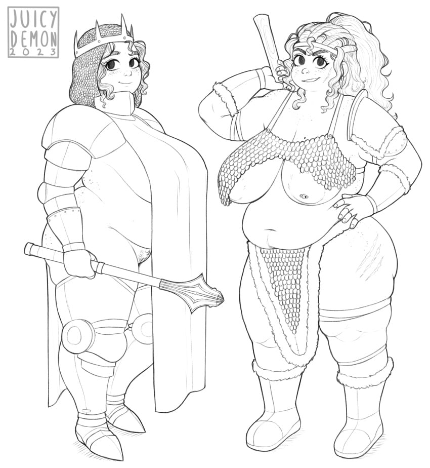 armor armored_boots armored_gloves black_and_white breasts chubby chubby_belly chubby_female exposed_breasts female female_focus female_only juicydemon knight loincloth mace medieval_armor medieval_armour nipple_piercing nipples original original_character plump pubic_hair pussy rachel_(juicydemon) revealing revealing_armor revealing_outfit revealing_side_view unconvincing_armor