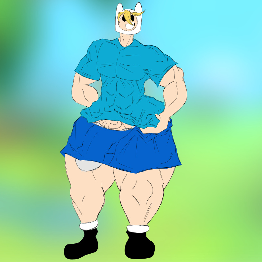 abs adventure_time big_ass big_balls big_butt big_hands big_hips big_penis black_eyes black_shoes blonde_hair blonde_hair blonde_hair_male blue_shirt blue_shorts bulge bulge_through_clothing cartoon_network clothed clothing dick finn_the_human front_view hands_behind_back hips hips_wider_than_shoulders huge_balls huge_butt huge_cock huge_cock large_penis light_skin looking_at_viewer massive_penis muscles muscular muscular_arms muscular_legs muscular_male muscular_thighs nervous nervous_smile pectorals penis penis_under_clothes popstepx smile smiling smiling_at_viewer thick thick_ass thick_hips thick_legs thick_penis thick_thighs thighhighs thighs tight_clothes tight_clothing