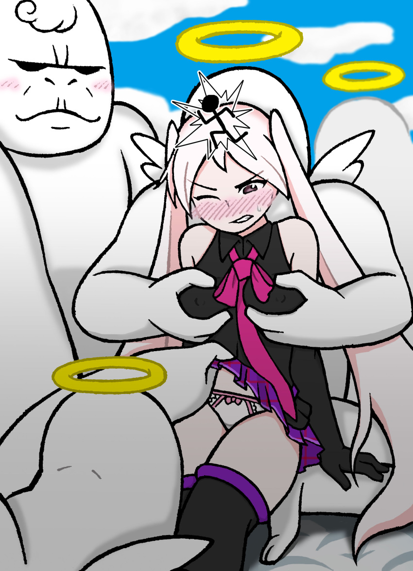 1girls 4boys angel angel_wings angelic_gory angry black_and_purple black_eyes black_gloves black_skirt black_thighhighs blush breasts captured captured_heroine clenched_teeth cloud defeated defeated_heroine embarrassed erect_nipples extremely_long_hair female firm_breasts gorilla groping groping_from_behind hair half-closed_eyes halo hand_on_leg highres human humanoid_on_human imminent_gangbang interspecies interspecies_domination kalisa_(battle_cats) light-skinned_female light_skin long_gloves long_hair looking_at_prey looking_at_pussy male medium_breasts merceong molestation nipple_bulge nipples nude nude_male one_eye_closed opera_gloves panties panty_bow rape restrained revealing_panties sex_slave shoulders sitting sitting_on_lap skirt skirt_lift sky slow smaller_female smile smiling sweat the_battle_cats thick_thighs thighhighs thighs thin_female tie twintails white_fur white_hair white_panties wings