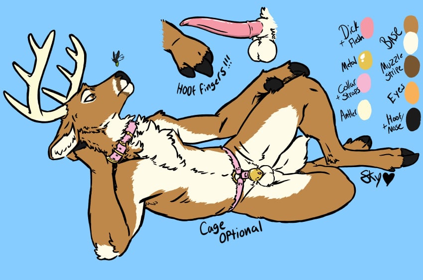 absurd_res anthro antlers capreoline chastity_cage chastity_device collar deer fluffy hi_res hooves horn inner_ear_fluff male mammal skyfifer solo tuft white-tailed_deer