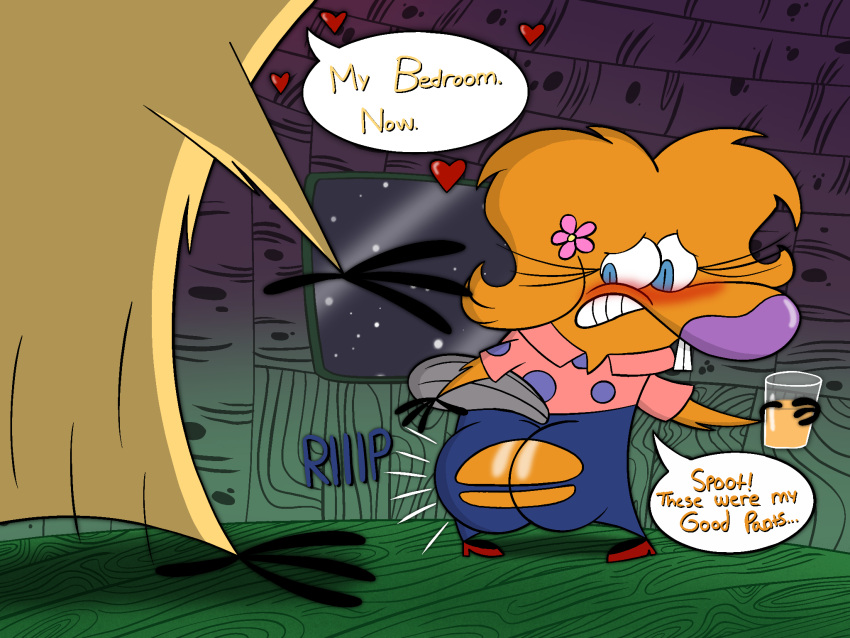 angry_beavers anthro beaver big_ass big_butt blushing boyfriend-girlfriend bubble_ass bubble_butt canon comic drink_in_hand embarrassed embarrassed_nude_female kingofthejungle1993 new_year new_years_day nickelodeon norbert_beaver ripped_clothing ripped_pants rodent the_angry_beavers treeflower