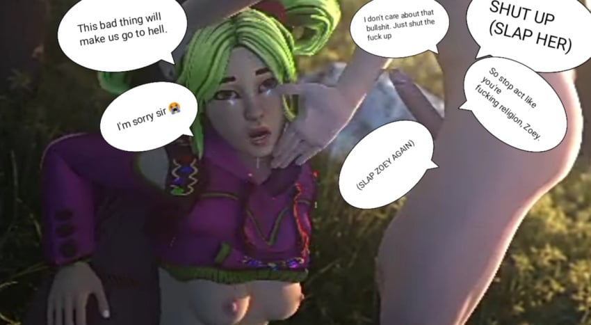 angry fortnite half_naked slap tears zoey_(fortnite)