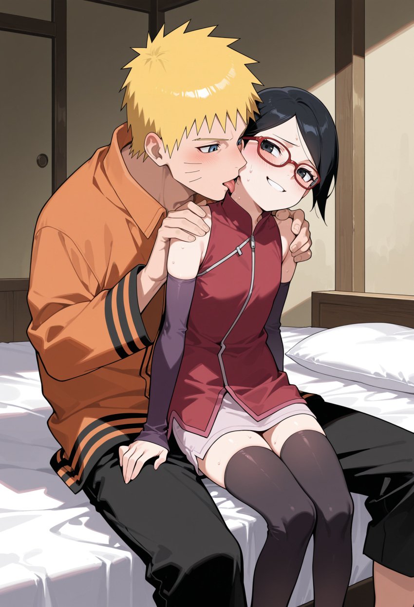 1boy 1boy1girl 1girls adult_and_teenager ai_generated before_sex black_eyes black_hair blue_eyes blush boruto:_naruto_next_generations cheating cheating_husband eternalmugen fully_clothed head_tilt high_resolution kissing kissing_neck long_hair naruto older_male older_man_and_teenage_girl petite sarada_uchiha seducing short_hair shy sitting sitting_on_bed sitting_on_lap sitting_on_person smile teacher_and_student teasing undressing uzumaki_naruto yellow_hair younger_female