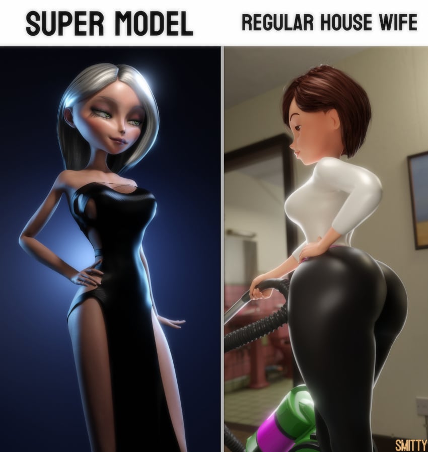 3d big_ass big_breasts blender brown_hair clothed disney elastigirl full_body grey_hair helen_parr large_ass large_breasts mirage_(the_incredibles) pixar smitty34 the_incredibles thick_thighs wide_hips