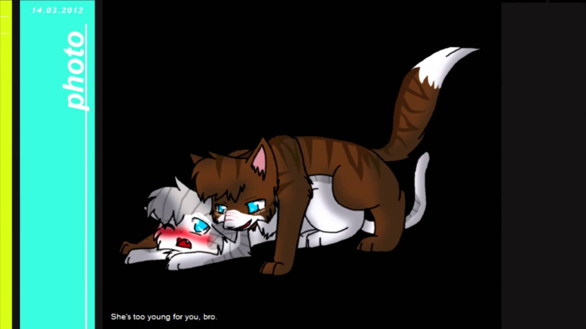 anthro blush feline feral feral_on_feral feral_only furry hawkfrost_(warriors) ivypool_(warriors) rape sex text tom warriors_(cats)