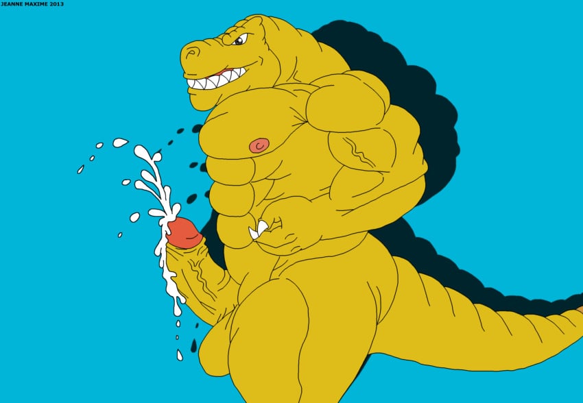 1boy 2013 abs anthro balls biceps big_muscles claws cum cumshot dinosaur erection extreme_dinosaurs fangs grey_eyes male male_only maxime-jeanne muscles nipples nude orgasm pecs penis pose reptile scales scalie smile solo standing t-bone_(extreme_dinosaurs) theropod tyrannosaurus_rex vein