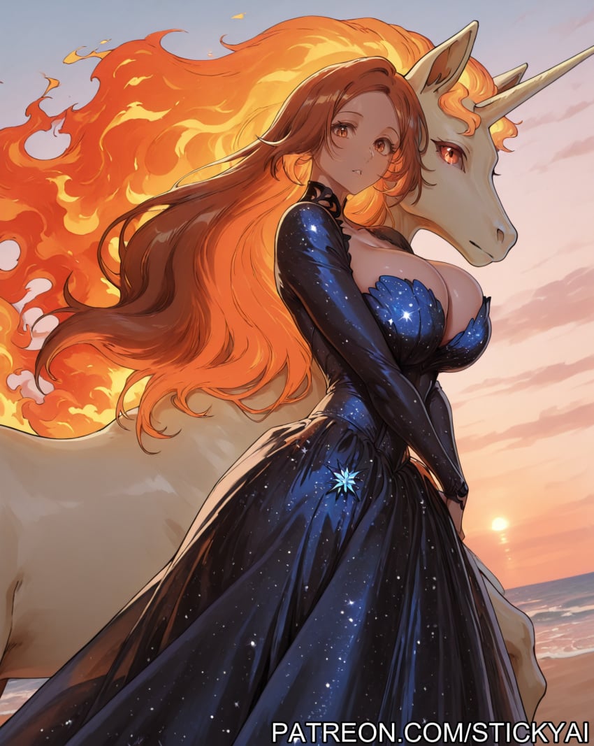 1girls anime breasts breasts brown_eyes fit inoue_orihime nsfw orange_hair pokemon pokemon_(species) rapidash