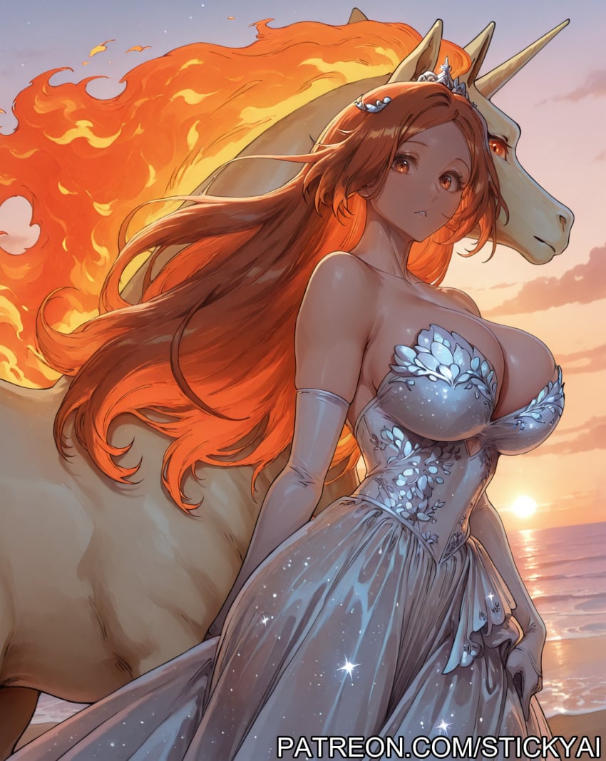 1girls anime breasts breasts brown_eyes fit inoue_orihime nsfw orange_hair pokemon pokemon_(species) rapidash