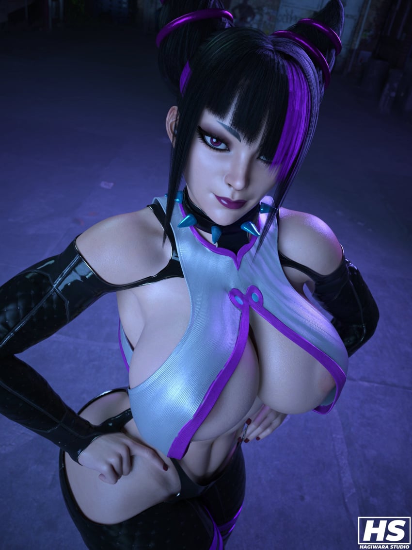 1girls 3d ass big_ass big_breasts breasts capcom cleavage female female_only hagiwara_studio juri_han solo street_fighter street_fighter_6 thick_thighs voluptuous