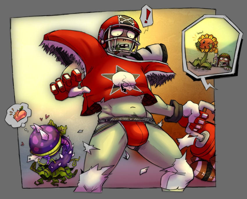 all-star_(pvz) blush bulge chomper_(pvz) clothing_malfunction foot_soldier_(pvz) football_uniform jockstrap plants_vs_zombies plants_vs_zombies:_garden_warfare sunflower_(pvz) undead zombie