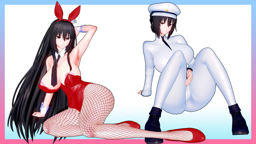 black_eyes black_hair breasts breasts bunnysuit busou_shoujo_machiavellism huge_breasts kirukiru_amou