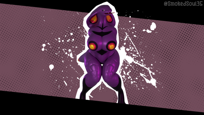 1080p 16:9 1920x1080 3d_(artwork) abstract_background anthro anthrofied arbok big_breasts breasts cobra digital_media_(artwork) english_text female female_only front_view generation_1_pokemon genitals hi_res huge_breasts monster_girl nintendo nipples non-mammal_breasts nude open_mouth outline paint_splatter pigeon-toed pokemon pokemon_(species) pokemorph pose purple_body pussy reptile scales scalie simple_background smile smokedsoul35 snake snake_girl solo splatter standing tail text thick_thighs tongue tongue_out wallpaper white_outline wide_hips widescreen