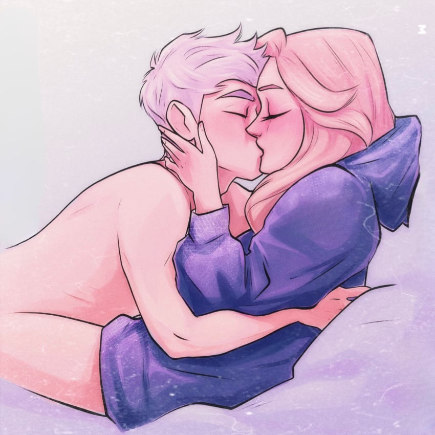 1boy 1girls arms_around_neck ass blonde_female blonde_hair closed_eyes cowgirl_position crossover disney disney_princess dreamworks elsa_(frozen) female_on_top frost frozen_(film) hand_in_hair hand_on_thigh hugging ice jack_frost jack_frost_(rise_of_the_guardians) jelsa kissing making_out moon moonlight nude nude_female nude_male on_lap outdoors outside paramount_pictures passionate passionate_kiss rise_of_the_guardians romantic silver_hair white_hair