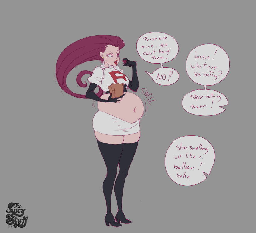 1girls belly belly_expansion belly_inflation belly_stuffing big_belly black_thighhighs color_edit colored_sketch curvy fat female hip_dips huge_belly inflation jessie_(pokemon) microskirt midriff miniskirt nintendo paintmeanon perfect_body pink_hair pokeball pokemon pokemon_(anime) pokemon_rgby red_hair roses shydude skimpy_clothes skirt stuffed stuffed_belly stuffing team_rocket thebbbroom thighhighs